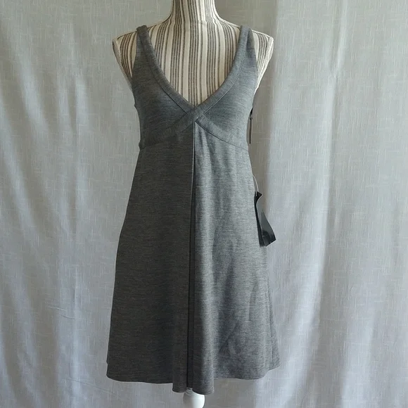 Gray Wool Blend Imperial Tank Mini Dress Sleeveless V-Neck Pockets Size Medium - Picture 1 of 16